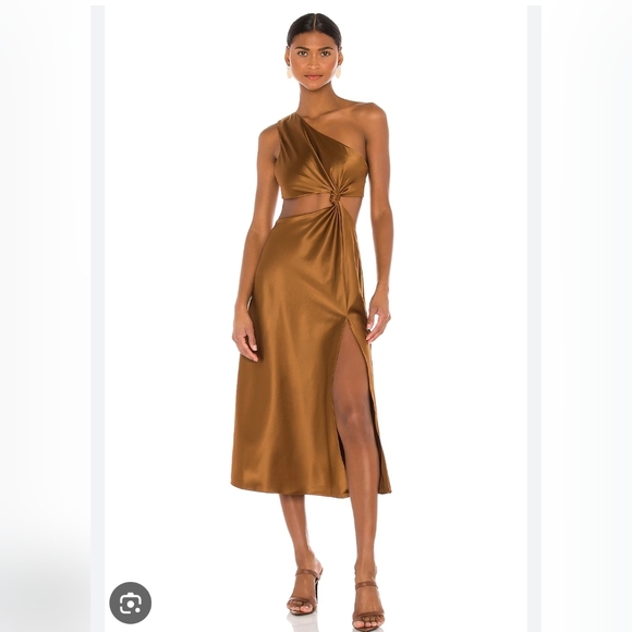 LPA Dresses & Skirts - LPA One-Shoulder Bronze Dress Size Medium In Excellent Condition